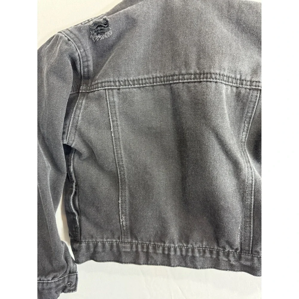 Franki by Francesca's Girls Washed Black‎ Distressed Denim Jacket Size 7 Cropped